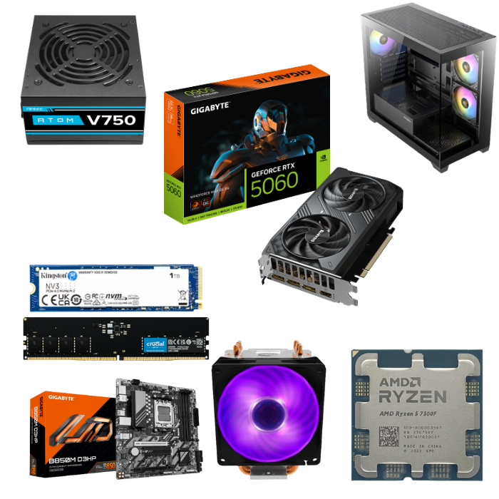מחשב גיימינג CX300M ARGB עם AMD Ryzen 5 7500F, RTX 5060, 16GB DDR5 ו־1TB NVMe