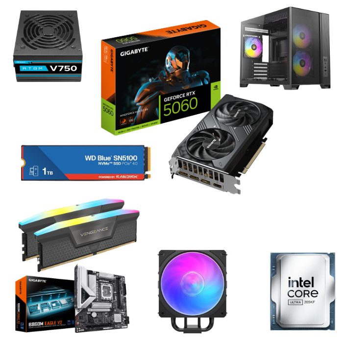 מחשב גיימינג FLUX M עם Intel Core Ultra 7 265KF, RTX 5060 8GB, 32GB DDR5 ו־1TB SSD