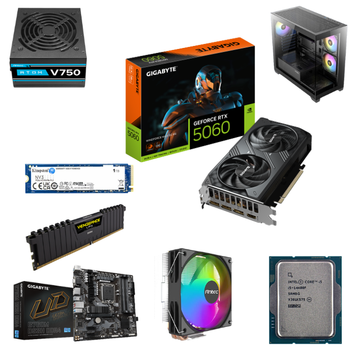 מחשב גיימינג CX300 עם Intel Core i5-14400F, RTX 5060, 32GB DDR4 ו־1TB NVMe