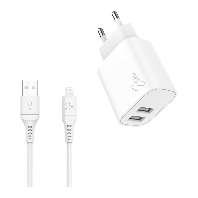 מטען קיר 15W עם 2 יציאות USB-A וכבל Lightning Essentials