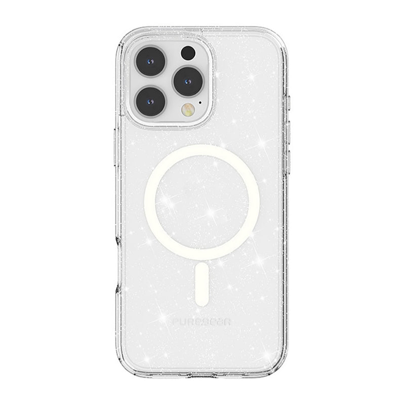 כיסוי לאייפון 16 פרו תומך MagSafe קשיח PureGear DualTek Slim שקוף נצנצים
